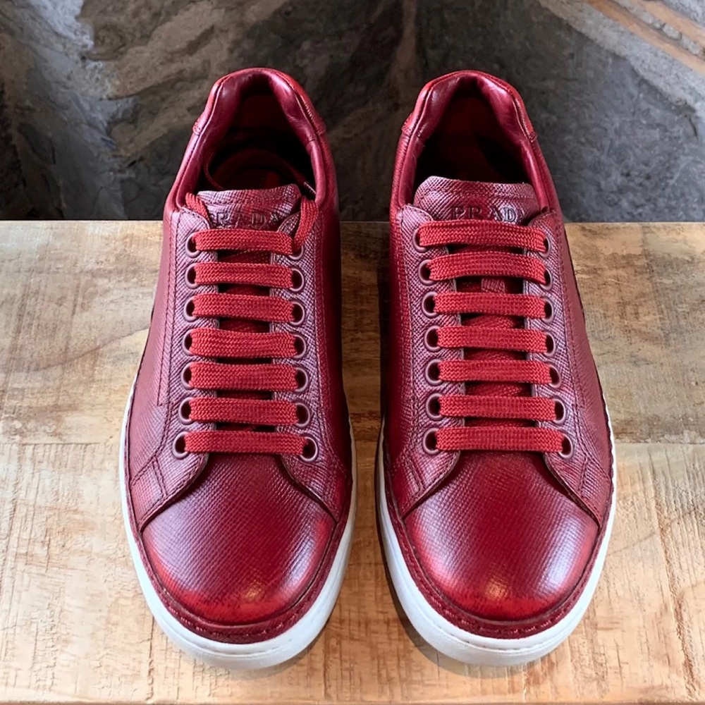 Prada Red Saffiano Leather Sneakers